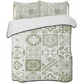 Quilt Sets Queen Size Sage Green Square Floral Mosaic Comforter Set