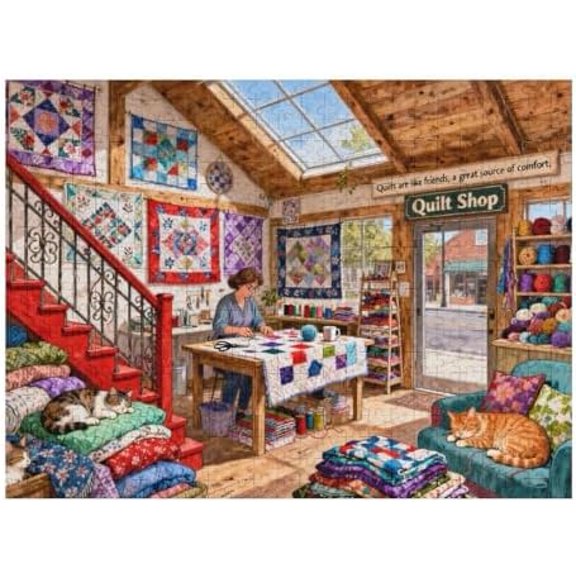 Quilt Shop 500 Piece Jigsaw Puzzle for Adults Cozy Sewing Room Puzzle, Vintage Fabric Art Scene, Relaxing 500 PCS Puzzle for Craft Lovers and Home Decoration