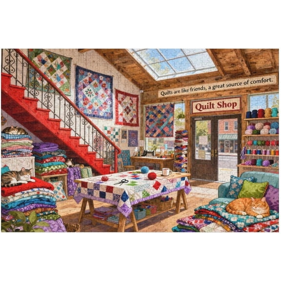 Quilt Shop Puzzle 1000 Pieces for Adults, Colorful Artistic Quilting Pattern Jigsaw Puzzle, Fun Family Activity, Challenging Relaxing Puzzle for Home Decor, Gift for Seniors, 30x20 in