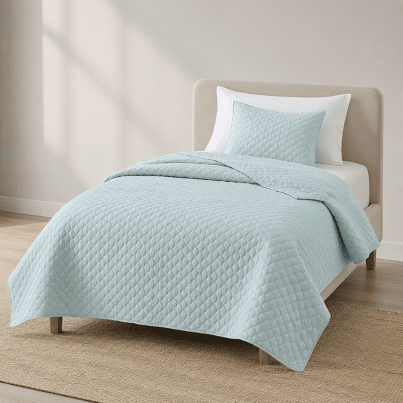 Quilt Size Aqua Blue Lightweight For Summer Ultra-softfiber Modern Style Quilted Clouds Pattern Bedspread Quit Set 2 Pieces (1 An