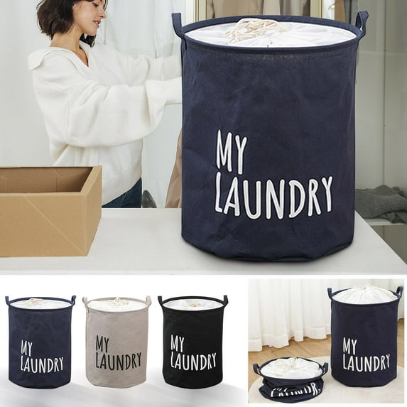 Quilt Storage Bag 1PC Large Laundry Basket with Drawstring Cotton Linen Fabric Moisture-Proof Foldable Organizer for Home Travel Dorm(Multicolor),Ccwuwei