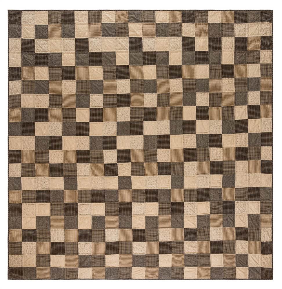 California King Black and Khaki Cotton Reversible Quilt Set