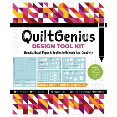 QuiltGenius Design Tool Kit : Stencils, Graph Paper & Booklet to Unleash Your Creativity; Easily Draft Quilts & Blocks; (1) 8” x 10” Stencil, (4) 4” x 8” Stencils; 16-Page Booklet; 60 Sheets of Graph Paper, 3 Grid Styles (General merchandise)