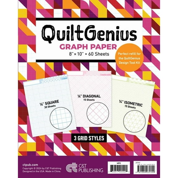 QuiltGenius Graph Paper : 8 x 10, 60 Sheets; 3 Grid Styles, 1/4 Square (30 Sheets), 1/4 Diagonal (15 Sheets) & 1/4" Isometric (15 Sheets) (General merchandise)