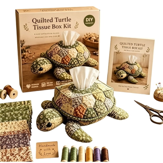 Quilted Animal Tissue Box Sewing Kit, Precut Fabric Patchwork Craft for Beginners to Make A Stuffed Decorative Tissue Holder and Gift