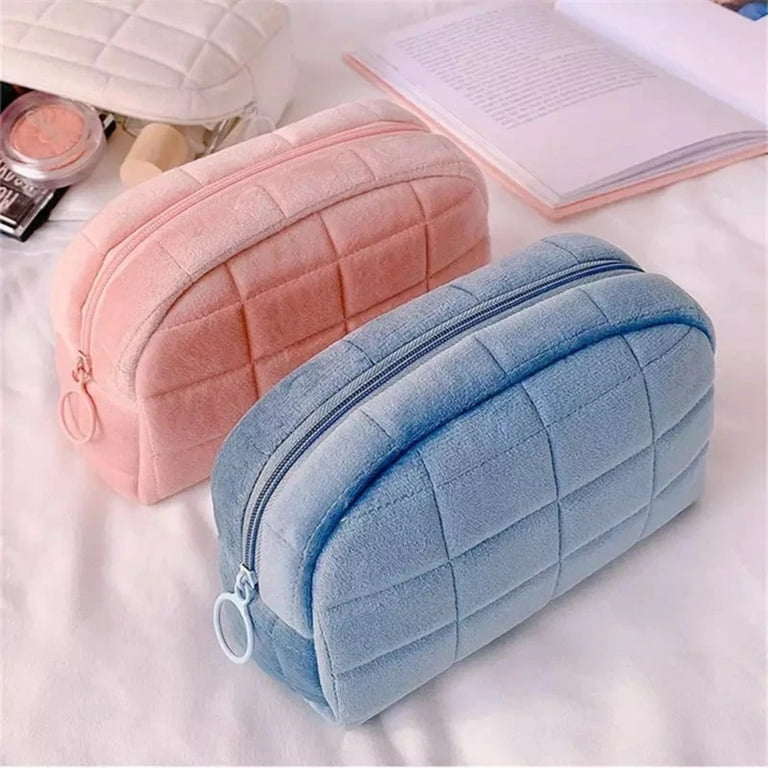 Glamlily 3 Pack Faux Leather Makeup Bag with Zipper, Travel Cosmetic Bags,  3 Pastel Colors