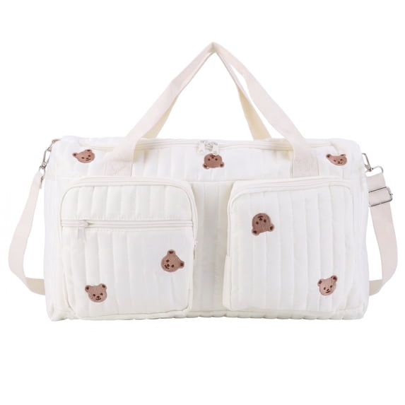 Quilted Baby Diaper Bag Large Cute Duffle Bag For Women (Bear)