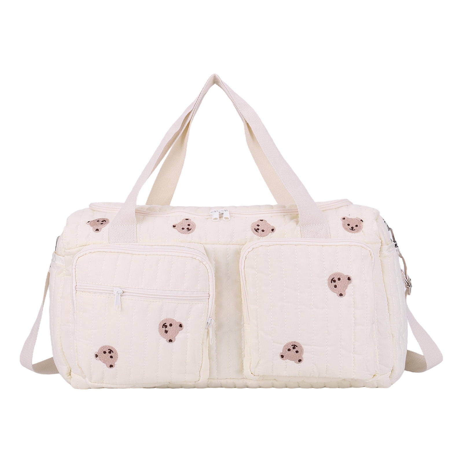 Yucurem Diaper Bag Tote, Large Capacity Diaper Bag with Multi-Pockets, Portable Strap Quilted Baby Bag for Mom Dad, Bears Printed
