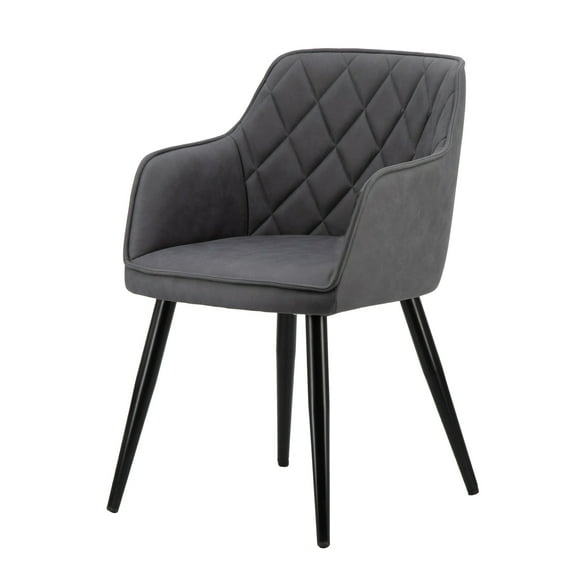 Quilted Back Dining Armchair with Splayed Legs - Black Finish - Charcoal Upholstery