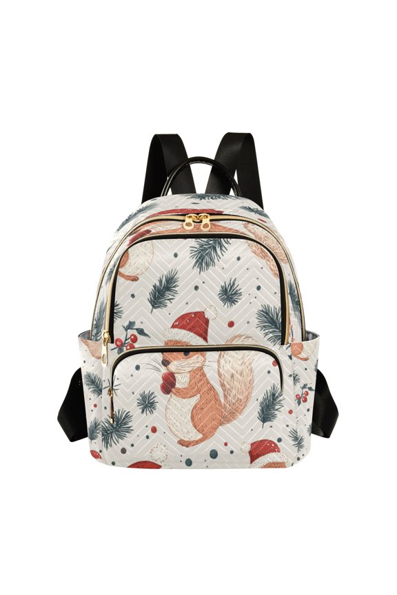 Quilted Backpack Fashion Backpack 10.23*5.11*12.59 Inch Women's Fashion Backpack Picnic Shopping Travel Out Sports backpack Cartoon Cute Christmas Squirrel
