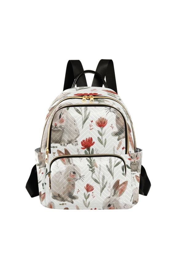 Quilted Backpack Fashion Backpack 10.23*5.11*12.59 Inch Women's Fashion Backpack Picnic Shopping Travel Out Sports backpack Cartoon Gray Rabbit Seamless