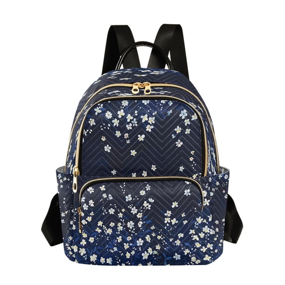 Quilted Backpack Fashion Backpack 10.23*5.11*12.59 Inch Women's Fashion Backpack Picnic Shopping Travel Out Sports backpack White Flowers and Blue Leaves