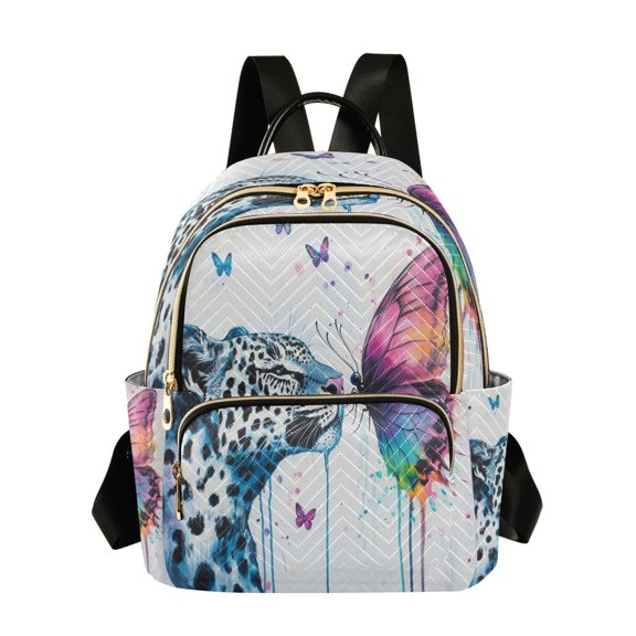 Quilted Backpack Fashion Backpack 11.41 * 6.1 * 14.17 Inch Women's Fashion Backpack Picnic Shopping Travel Out Sports backpack Leopard and Colorful Butterflies