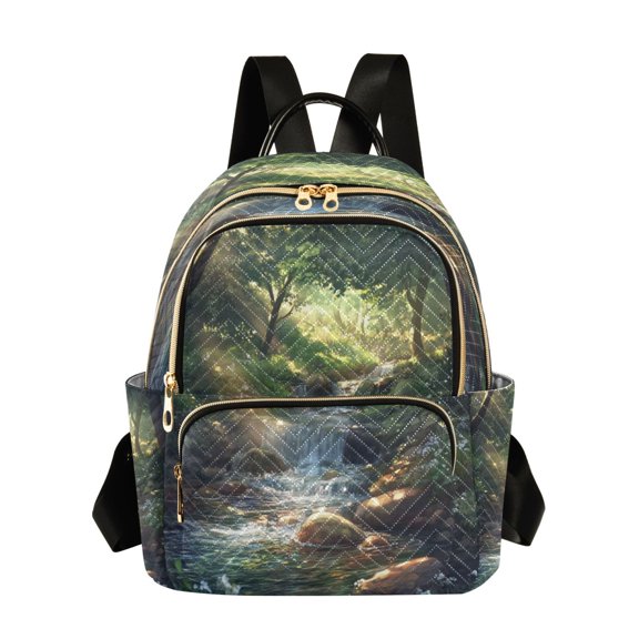 Quilted Backpack Fashion Backpack 10.23*5.11*12.59 Inch Women's Fashion Backpack Picnic Shopping Travel Out Sports backpack Beautiful Green Stream