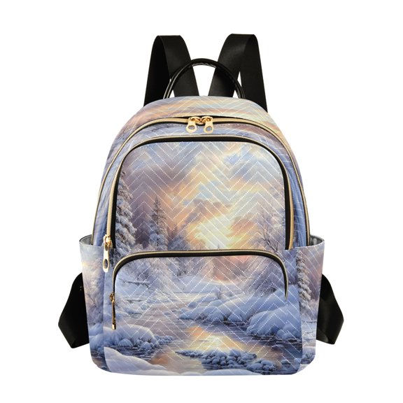 Quilted Backpack Fashion Backpack 10.23*5.11*12.59 Inch Women's Fashion Backpack Picnic Shopping Travel Out Sports backpack Beautiful Snow Scene