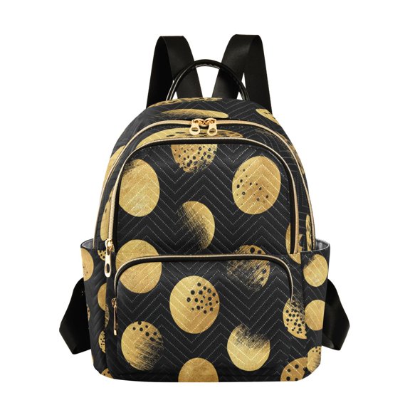 Quilted Backpack Fashion Backpack 10.23*5.11*12.59 Inch Women's Fashion Backpack Picnic Shopping Travel Out Sports backpack Black Background Golden