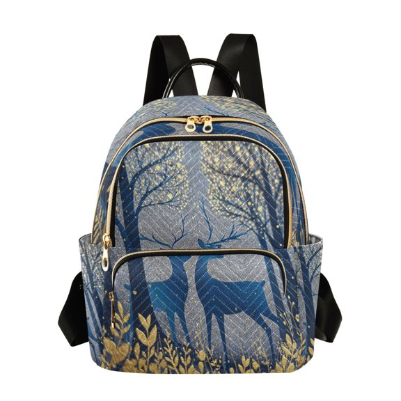 Quilted Backpack Fashion Backpack 10.23*5.11*12.59 Inch Women's Fashion Backpack Picnic Shopping Travel Out Sports backpack Blue Christmas Deer
