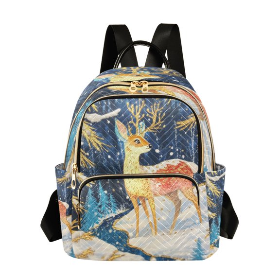 Quilted Backpack Fashion Backpack 10.23*5.11*12.59 Inch Women's Fashion Backpack Picnic Shopping Travel Out Sports backpack Christmas Golden Deer