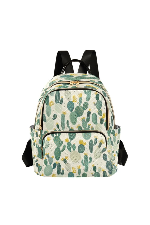 Quilted Backpack Fashion Backpack 10.23*5.11*12.59 Inch Women's Fashion Backpack Picnic Shopping Travel Out Sports backpack Green Cartoon Cactus
