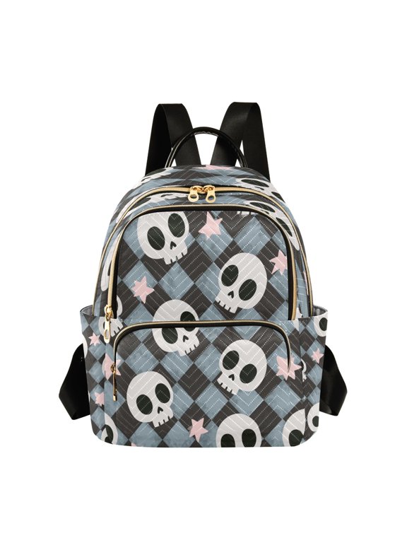 Quilted Backpack Fashion Backpack 10.23*5.11*12.59 Inch Women's Fashion Backpack Picnic Shopping Travel Out Sports backpack Grey Skull Phantom