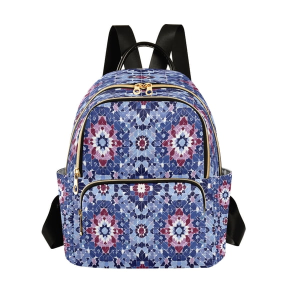 Quilted Backpack Fashion Backpack 10.23*5.11*12.59 Inch Women's Fashion Backpack Picnic Shopping Travel Out Sports backpack Indigo Tile Ruby Accents