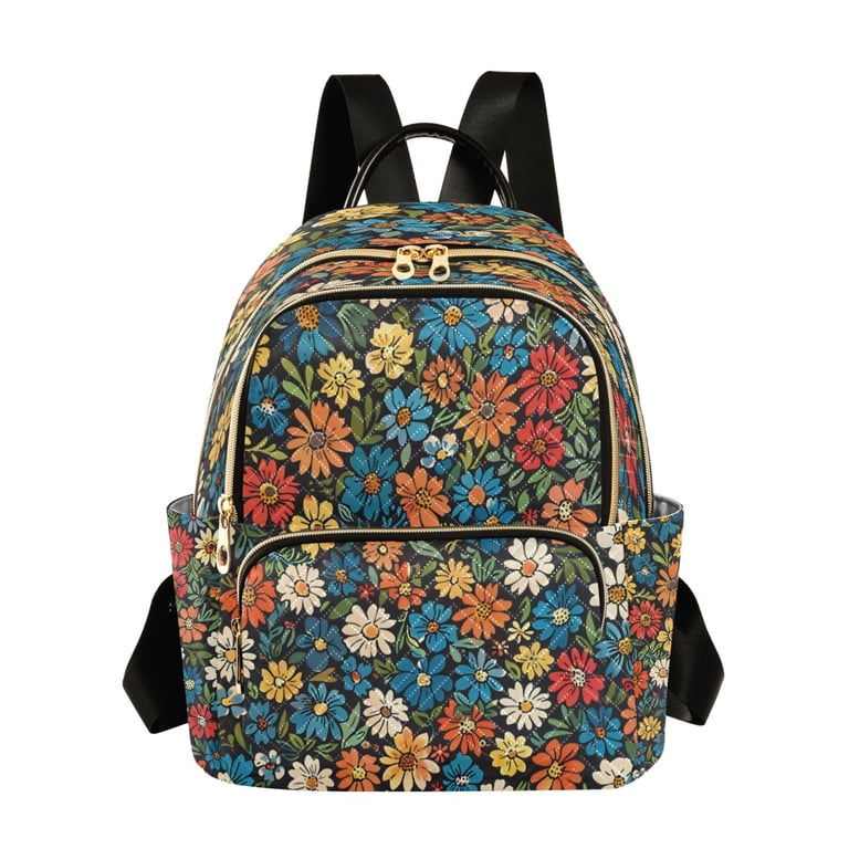 Quilted Floral Multi-Color Backpack Amazon.com | Segater Women Colorful Flower Backpack Leather  main image 3