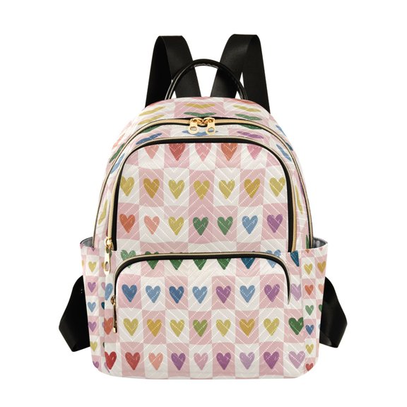 Quilted Backpack Fashion Backpack 10.23*5.11*12.59 Inch Women's Fashion Backpack Picnic Shopping Travel Out Sports backpack Pastel Heart Wavy Check