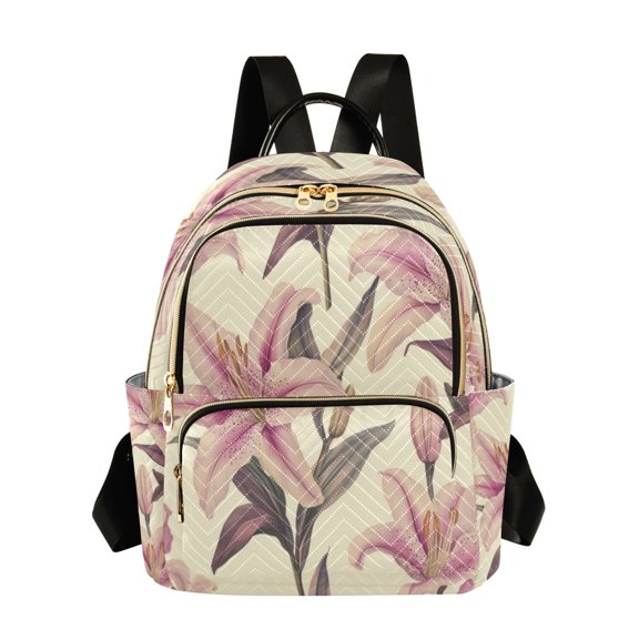 Quilted Backpack Fashion Backpack 10.23*5.11*12.59 Inch Women's Fashion Backpack Picnic Shopping Travel Out Sports backpack Pink Lilies