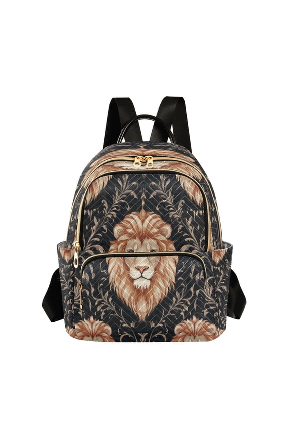 Quilted Backpack Fashion Backpack 10.23*5.11*12.59 Inch Women's Fashion Backpack Picnic Shopping Travel Out Sports backpack Pretty Cartoon Lion Face