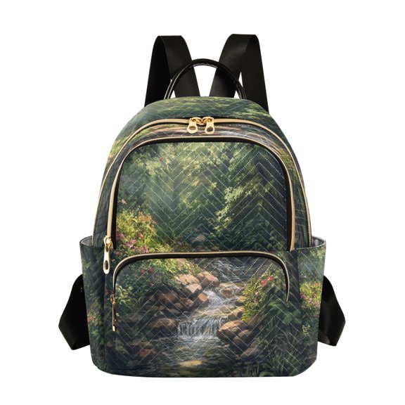 Quilted Backpack Fashion Backpack 10.23*5.11*12.59 Inch Women's Fashion Backpack Picnic Shopping Travel Out Sports backpack Pretty Green Stream