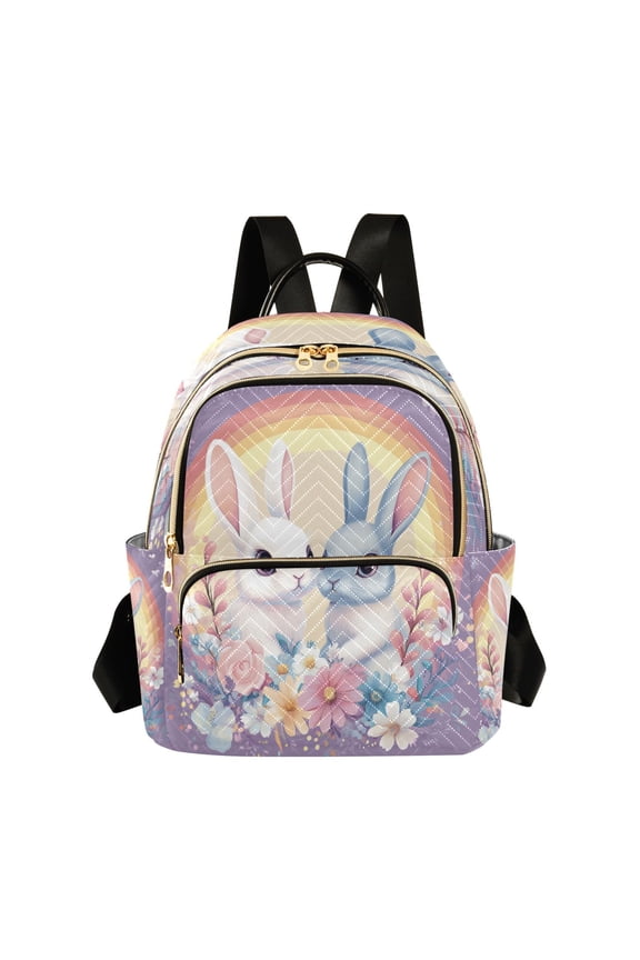 Quilted Backpack Fashion Backpack 10.23*5.11*12.59 Inch Women's Fashion Backpack Picnic Shopping Travel Out Sports backpack Rainbow Two Cute Rabbits