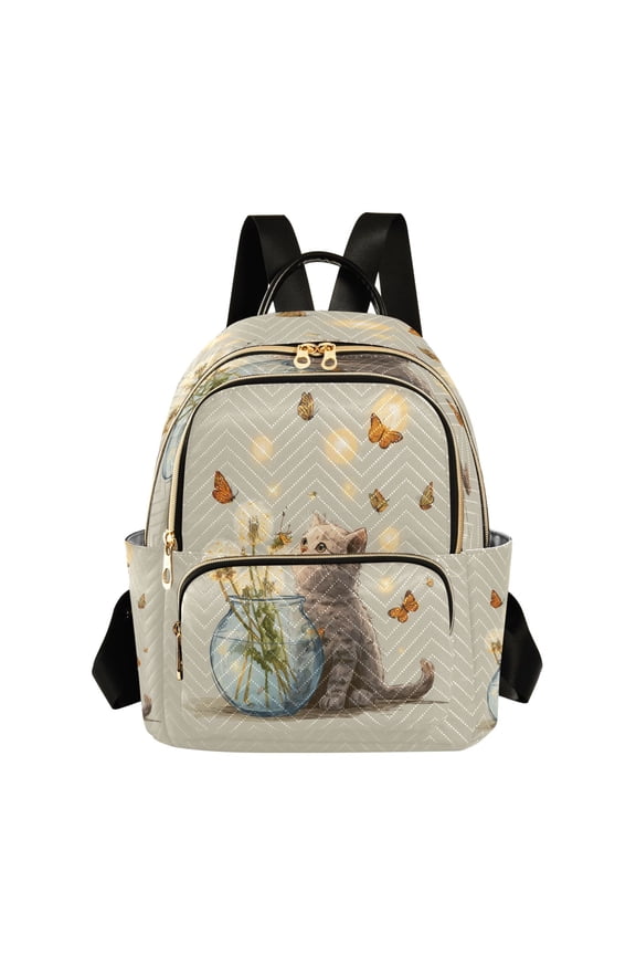 Quilted Backpack Fashion Backpack 10.23*5.11*12.59 Inch Women's Fashion Backpack Picnic Shopping Travel Out Sports backpack Tiny Cat Blossom