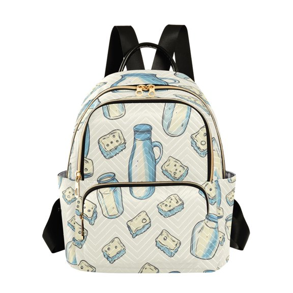 Quilted Backpack Fashion Backpack 10.23*5.11*12.59 Inch Women's Fashion Backpack Picnic Shopping Travel Out Sports backpack White Milk Bottle