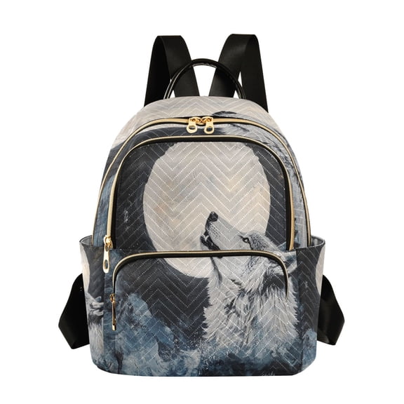 Quilted Backpack Fashion Backpack 10.23*5.11*12.59 Inch Women's Fashion Backpack Picnic Shopping Travel Out Sports backpack White Wolf under The Moon
