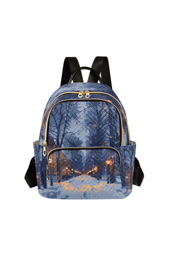 Quilted Backpack Fashion Backpack 10.23*5.11*12.59 Inch Women's Fashion Backpack Picnic Shopping Travel Out Sports backpack Winter Street Scene