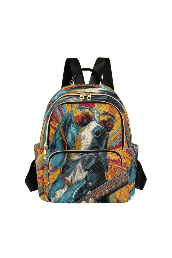 Quilted Backpack Fashion Backpack 10.23*5.11*12.59 Inch Women's Fashion Backpack Picnic Shopping Travel Out Sports backpack Beagle Playing Electric Guitar