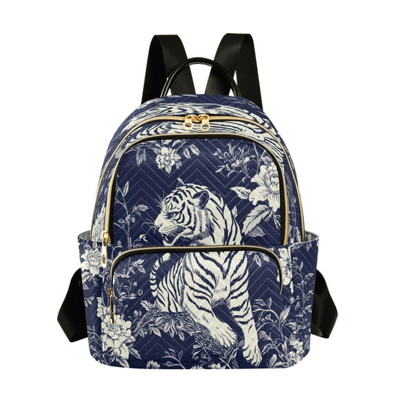 Quilted Backpack Fashion Backpack 10.23*5.11*12.59 Inch Women's Fashion Backpack Picnic Shopping Travel Out Sports backpack Blue Flower and Tiger Pattern
