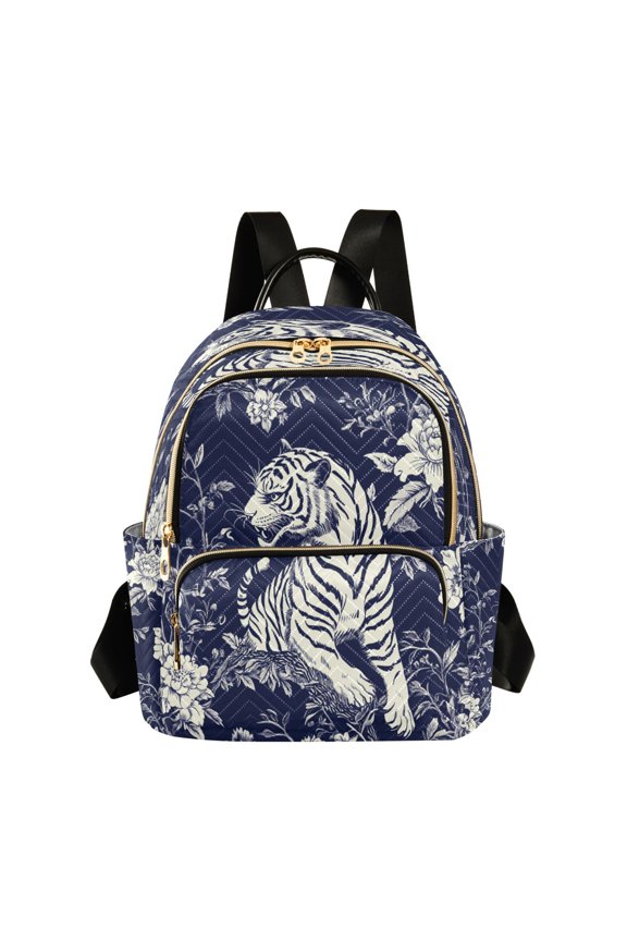 Quilted Backpack Fashion Backpack 10.23*5.11*12.59 Inch Women's Fashion Backpack Picnic Shopping Travel Out Sports backpack Blue Flower and Tiger Pattern