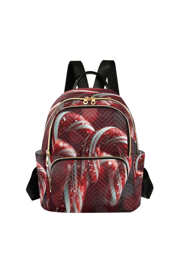 Quilted Backpack Fashion Backpack 10.23*5.11*12.59 Inch Women's Fashion Backpack Picnic Shopping Travel Out Sports backpack Cartoon Christmas Candy Cane