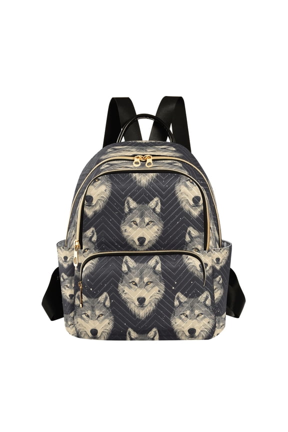 Quilted Backpack Fashion Backpack 10.23*5.11*12.59 Inch Women's Fashion Backpack Picnic Shopping Travel Out Sports backpack Cartoon Wolf Face Seamless