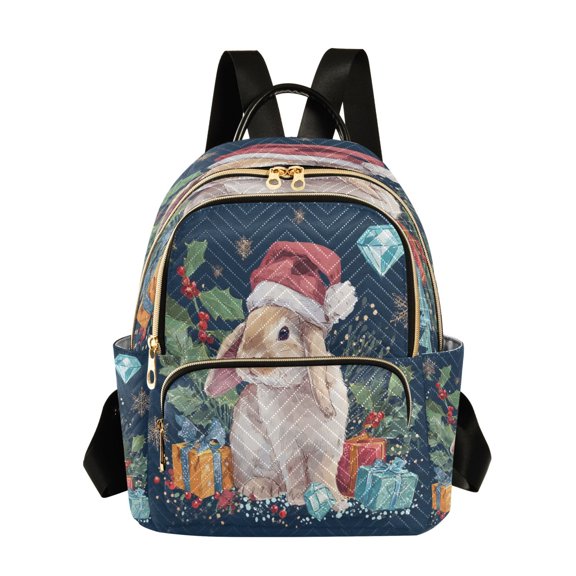 Quilted Backpack Fashion Backpack 10.23*5.11*12.59 Inch Women's Fashion Backpack Picnic Shopping Travel Out Sports backpack Warm Christmas Cute Rabbit