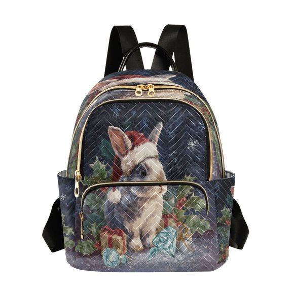 Quilted Backpack Fashion Backpack 10.23*5.11*12.59 Inch Women's Fashion Backpack Picnic Shopping Travel Out Sports backpack Warm Christmas Rabbit Cartoon
