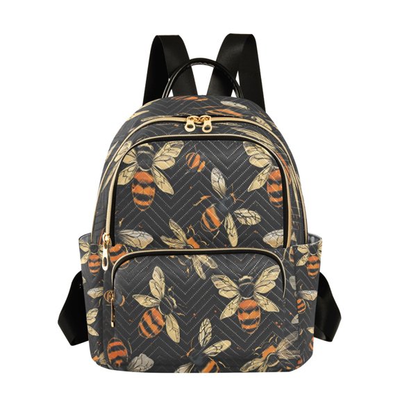 Quilted Backpack Fashion Backpack 11.41 * 6.1 * 14.17 Inch Women's Fashion Backpack Picnic Shopping Travel Out Sports backpack Black Bee