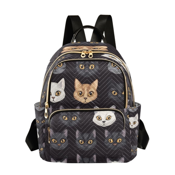 Quilted Backpack Fashion Backpack 11.41 * 6.1 * 14.17 Inch Women's Fashion Backpack Picnic Shopping Travel Out Sports backpack Black Cartoon Cat Face