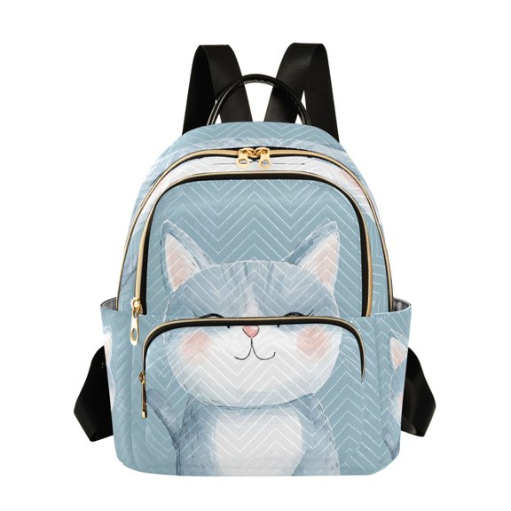 Quilted Backpack Fashion Backpack 11.41 * 6.1 * 14.17 Inch Women's Fashion Backpack Picnic Shopping Travel Out Sports backpack Blue Smiling Cat