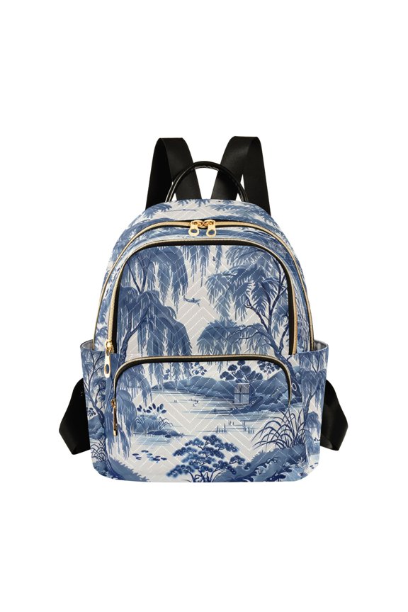 Quilted Backpack Fashion Backpack 11.41 * 6.1 * 14.17 Inch Women's Fashion Backpack Picnic Shopping Travel Out Sports backpack Blue Willow