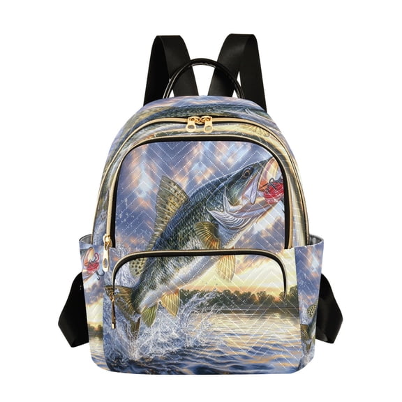 Quilted Backpack Fashion Backpack 11.41 * 6.1 * 14.17 Inch Women's Fashion Backpack Picnic Shopping Travel Out Sports backpack Golden Fish Picture