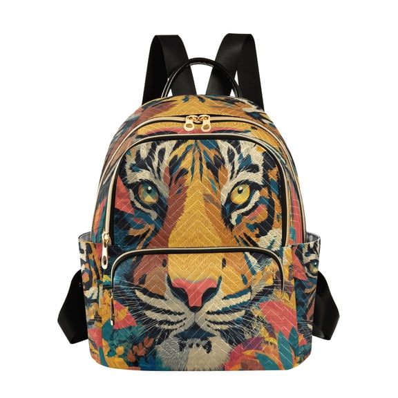 Quilted Backpack Fashion Backpack 11.41 * 6.1 * 14.17 Inch Women's Fashion Backpack Picnic Shopping Travel Out Sports backpack Orange Tiger Cartoon