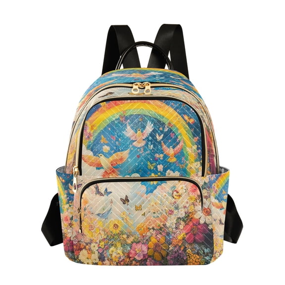 Quilted Backpack Fashion Backpack 11.41 * 6.1 * 14.17 Inch Women's Fashion Backpack Picnic Shopping Travel Out Sports backpack Rainbow Dove