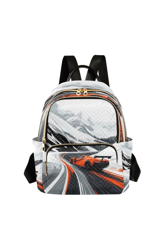 Quilted Backpack Fashion Backpack 11.41 * 6.1 * 14.17 Inch Women's Fashion Backpack Picnic Shopping Travel Out Sports backpack Red Racing Car